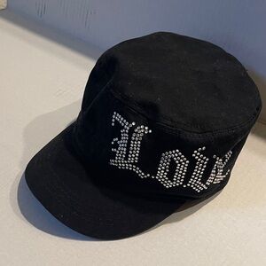 Black Cap with Rhinestone Love Design